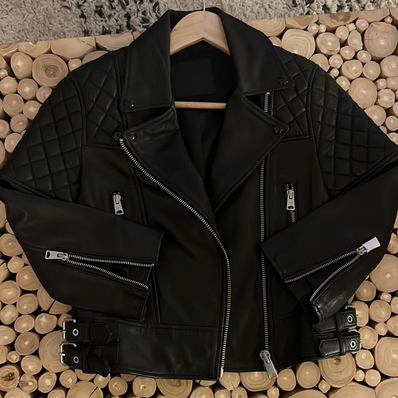 All Saints Beattie biker leather jacket black US 4 - Picture 3 of 9